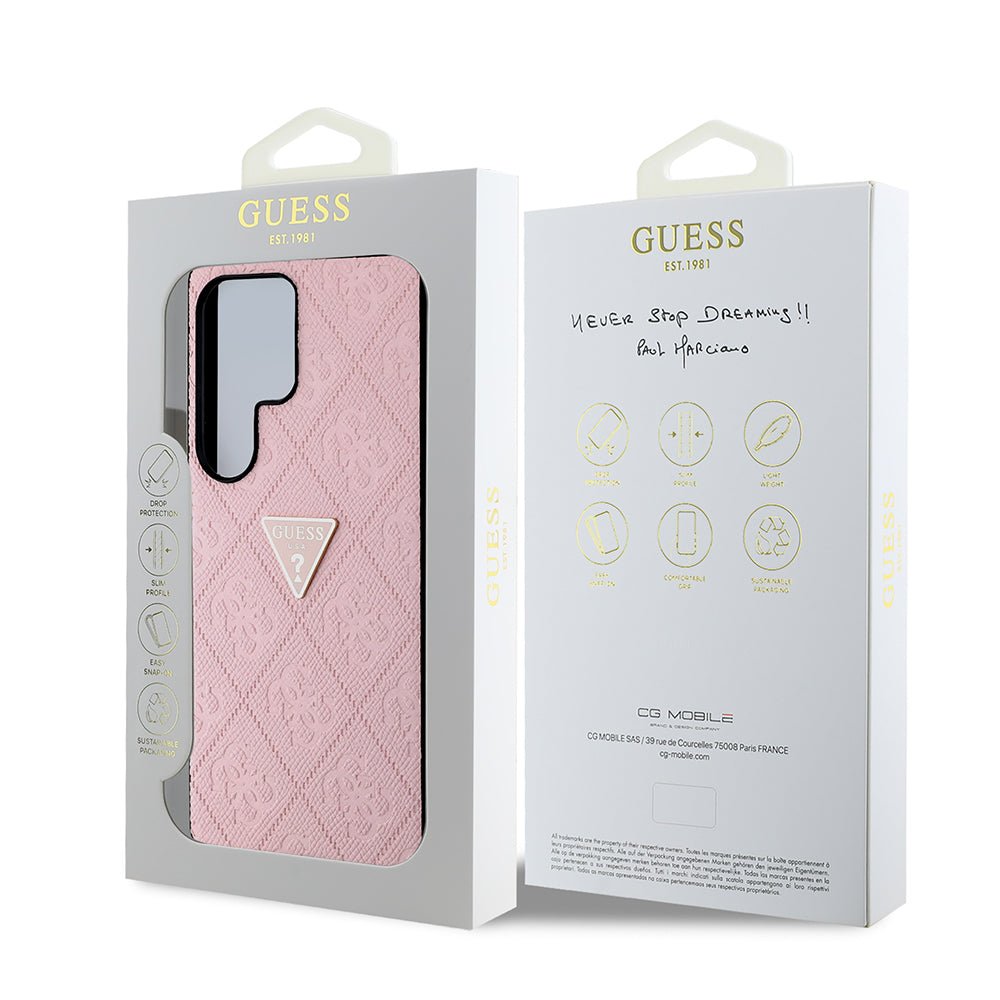 Galaxy S25 Ultra Kılıf Guess Orjinal Lisanslı 4G Desenli Sıcak Damgalı Üçgen Logolu Kapak Siyah