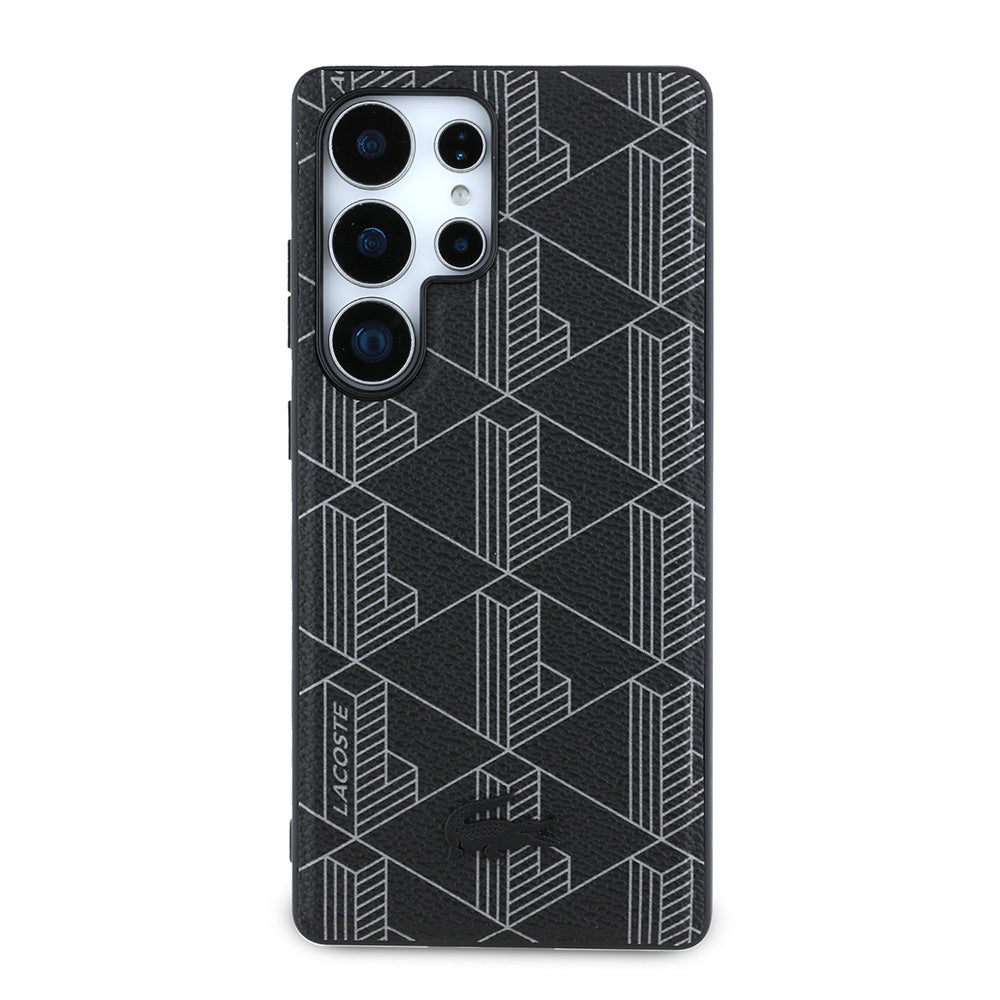 Galaxy S25 Ultra Kılıf Lacoste Orjinal Lisanslı M-safe Şarj Özellikli PU Deri Görünümlü Karışık Monogram Desenli Kapak Siyah