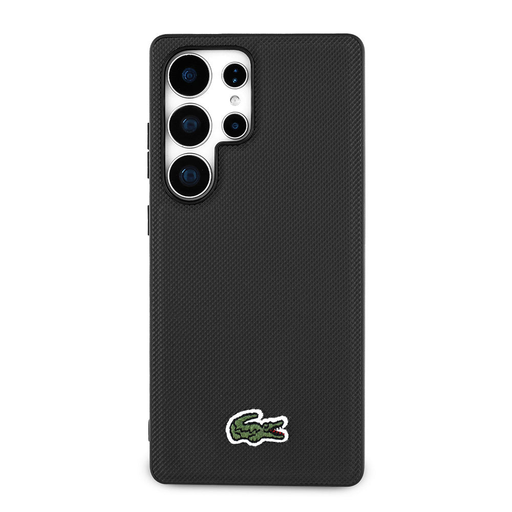Galaxy S25 Ultra Kılıf Lacoste Orjinal Lisanslı PU Pike Desenli Arka Yüzey İkonik Timsah Dokuma Logolu Kapak Siyah