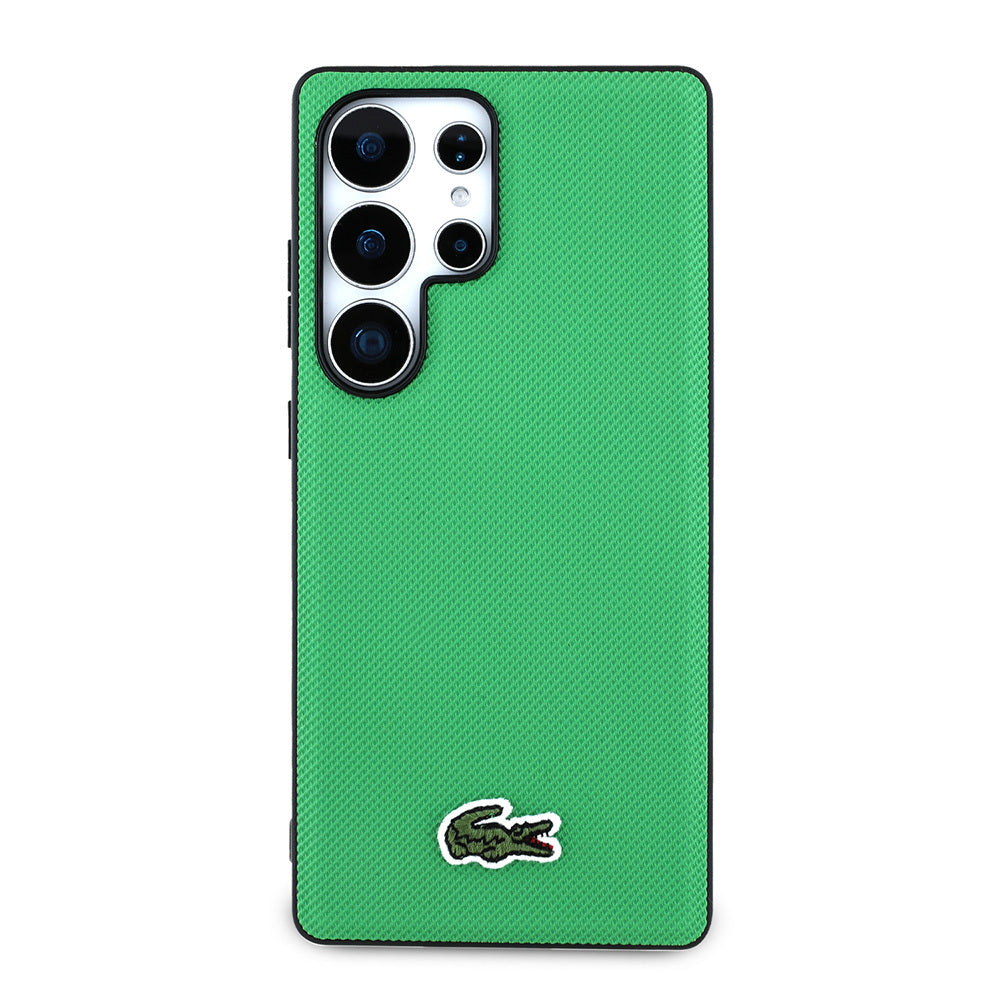 Galaxy S25 Ultra Kılıf Lacoste Orjinal Lisanslı PU Pike Desenli Arka Yüzey İkonik Timsah Dokuma Logolu Kapak Yeşil