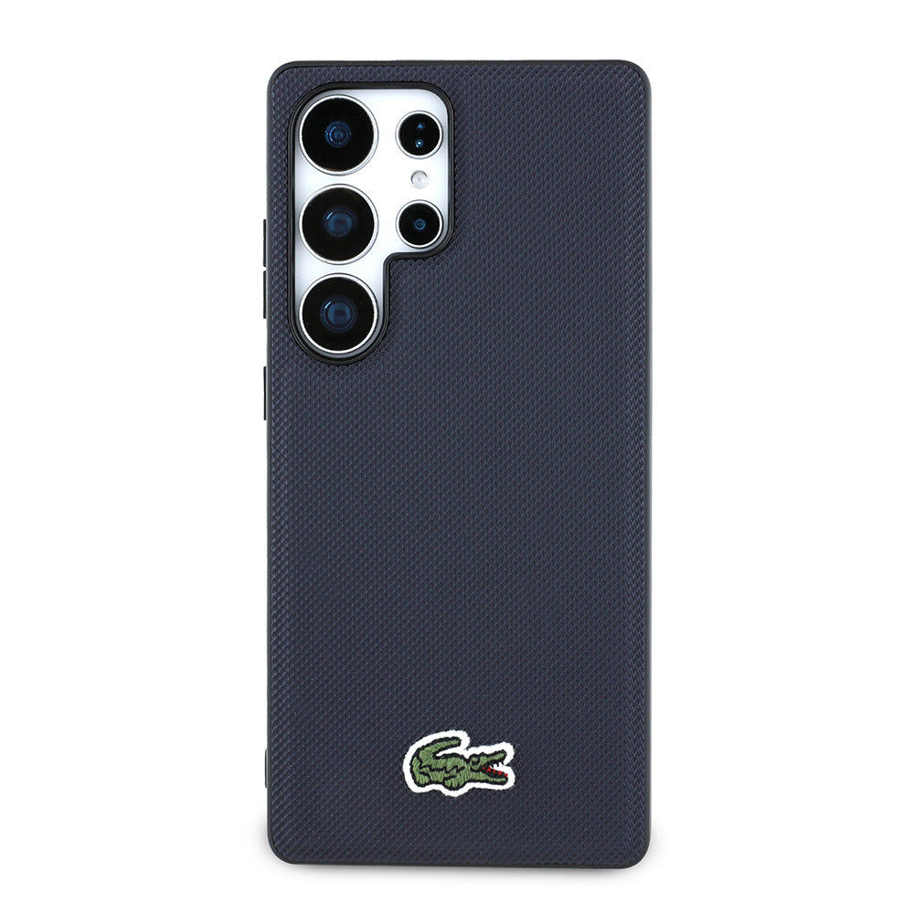 Galaxy S25 Ultra Kılıf Lacoste Orjinal Lisanslı PU Pike Desenli Arka Yüzey İkonik Timsah Dokuma Logolu Kapak Lacivert