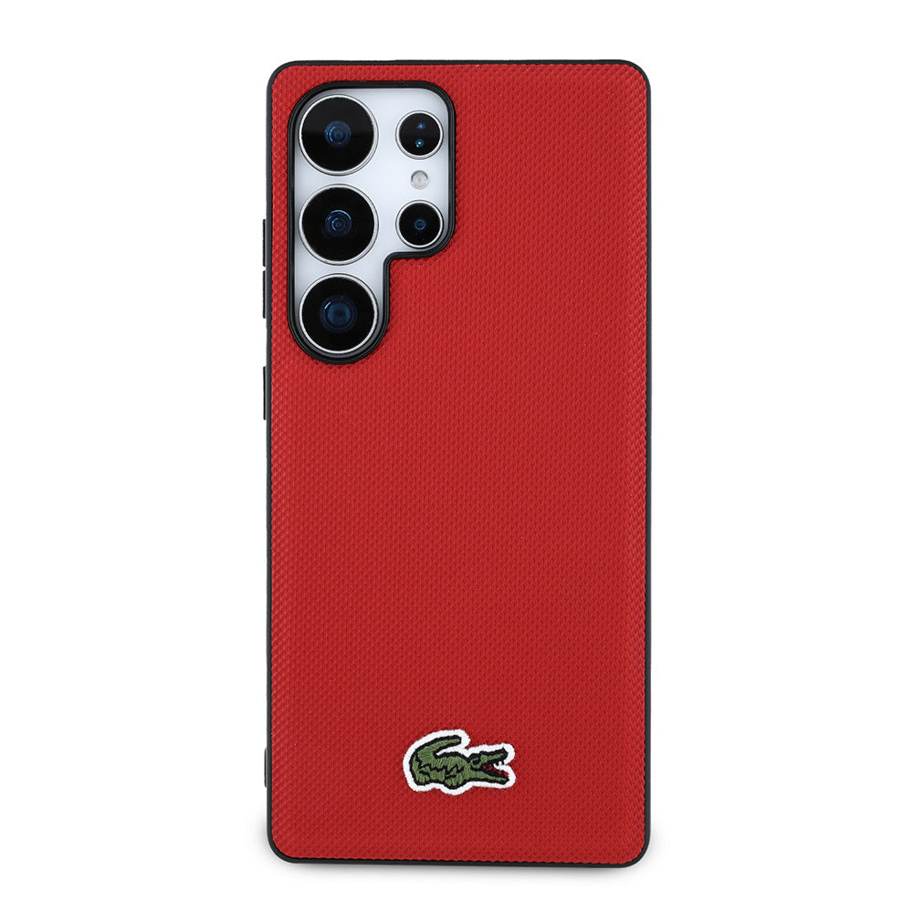 Galaxy S25 Ultra Kılıf Lacoste Orjinal Lisanslı PU Pike Desenli Arka Yüzey İkonik Timsah Dokuma Logolu Kapak Kırmızı