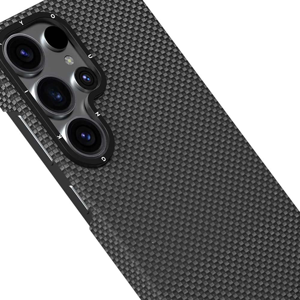 Galaxy S25 Ultra Kılıf Magsafe Şarj Özellikli Aramid Fiber Youngkit 1500D Kevlar Extreme Wing Serisi Kapak Siyah