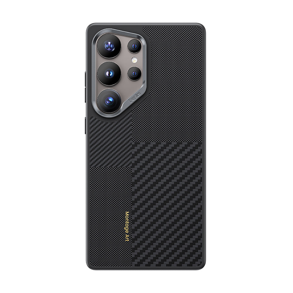 Galaxy S25 Ultra Kılıf Magsafe Şarj Özellikli Karbon Fiber Benks Montage Hybrid ArmorPro Kevlar Kılıf Siyah