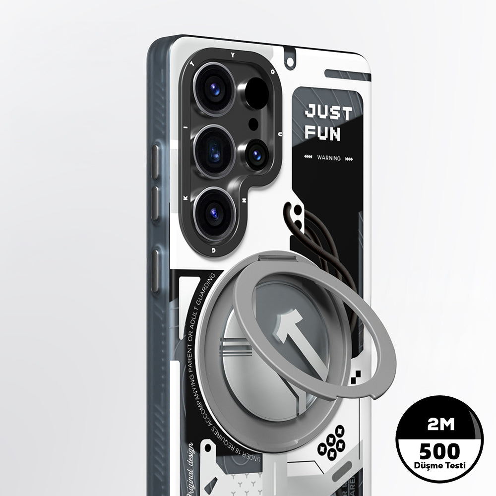 Galaxy S25 Ultra Kılıf Magsafe Şarj Özellikli Youngkit 360° Standlı Starship Serisi Kapak Beyaz