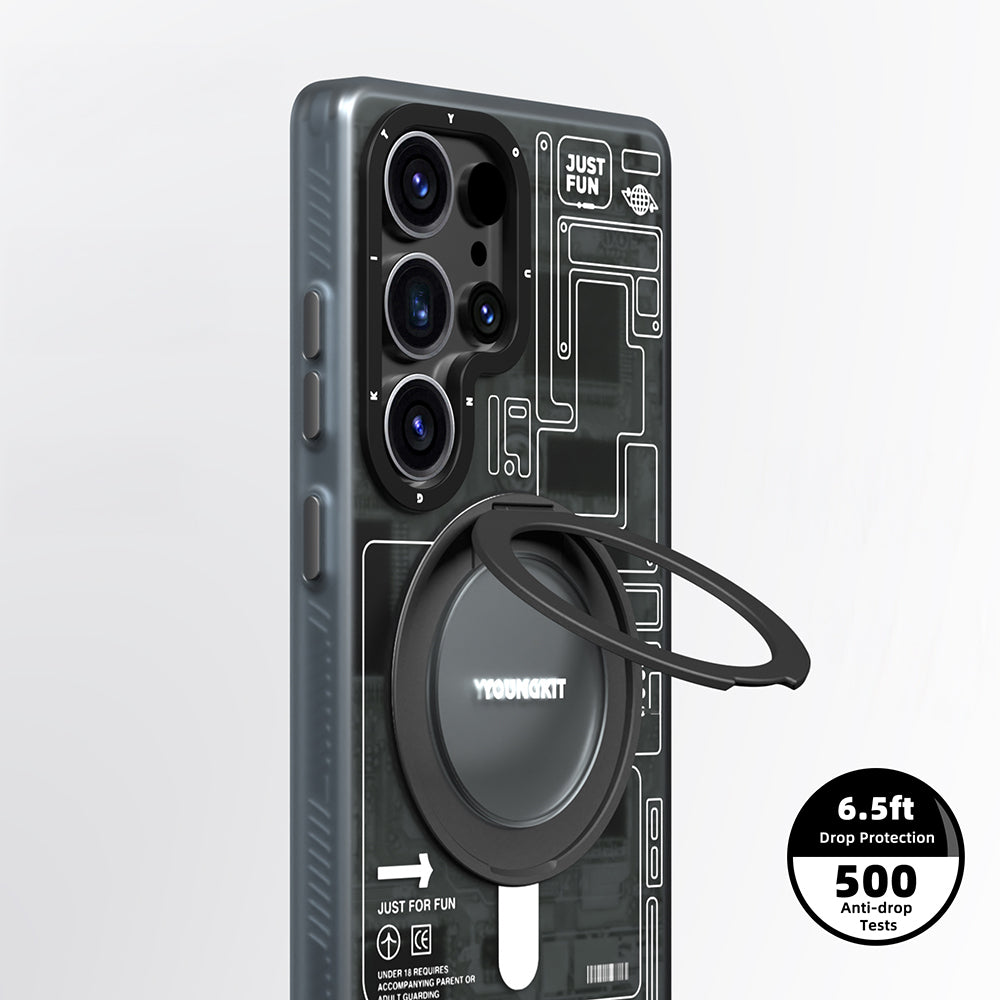 Galaxy S25 Ultra Kılıf Magsafe Şarj Özellikli Youngkit 360° Standlı Technology Serisi Kapak Mavi