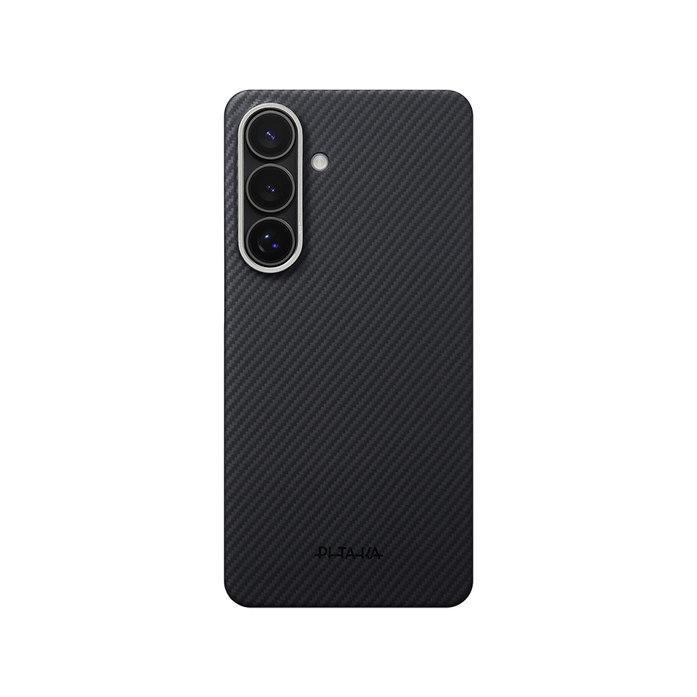Galaxy S26 Kılıf M-safe Şarj Özellikli 600D Aramid Fiber Pitaka Edge Serisi Black-Grey Twill Kapak Siyah-Gri