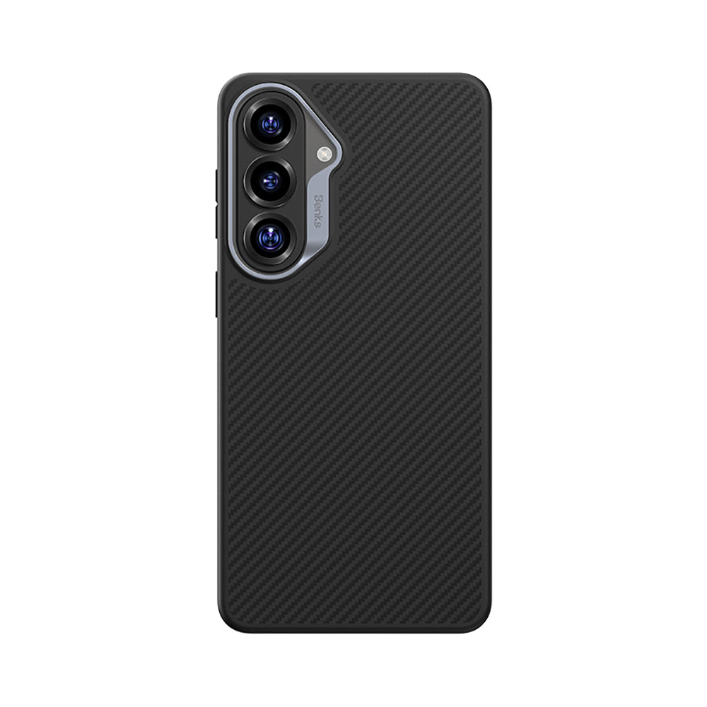 Galaxy S26 Plus Kılıf Karbon Fiber M-safe Şarj Özellikli Benks Hybrid ArmorPro 600D Kevlar Kapak Siyah