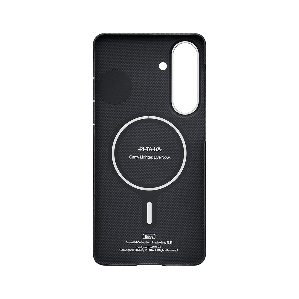 Galaxy S26 Plus Kılıf M-safe Şarj Özellikli 600D Aramid Fiber Pitaka Edge Serisi Black-Grey Twill Kapak Siyah-Gri