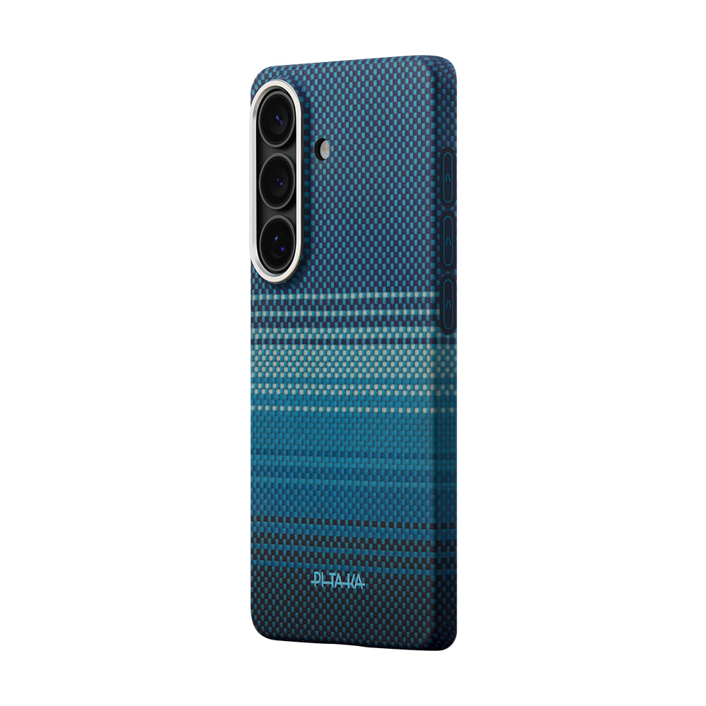 Galaxy S26 Plus Kılıf M-safe Şarj Özellikli Aramid Fiber Pitaka Tactile Woven Sunset-Moonrise Serisi Kapak Mavi