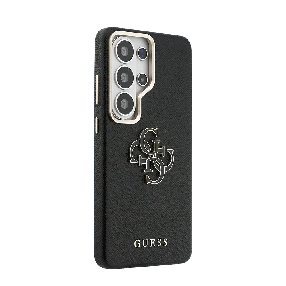Galaxy S26 Ultra Kılıf Guess Orjinal Lisanslı Grained Yazı ve 4G Büyük Metal Logolu Kapak Siyah