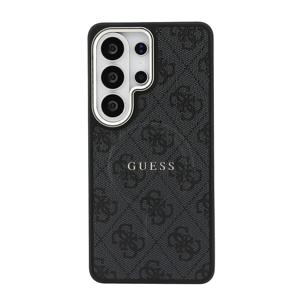 Galaxy S26 Ultra Kılıf Guess Orjinal Lisanslı M-safe Şarj Özellikli Metal Kamera Çerçeveli PU Deri 4G Desenli Yazı Logolu Kapak Siyah