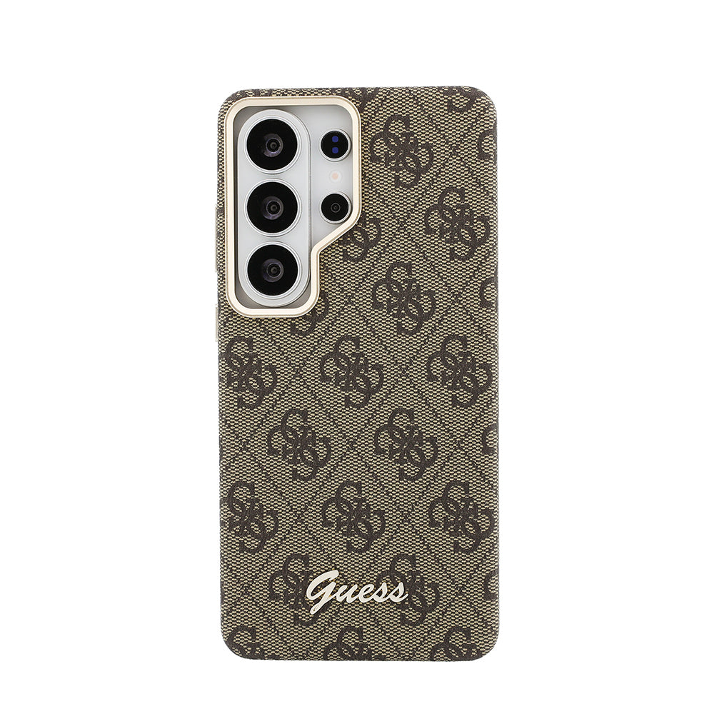 Galaxy S26 Ultra Kılıf Guess Orjinal Lisanslı M-safe Şarj Özellikli Script Yazı Logolu 4G Desenli Kapak Kahverengi