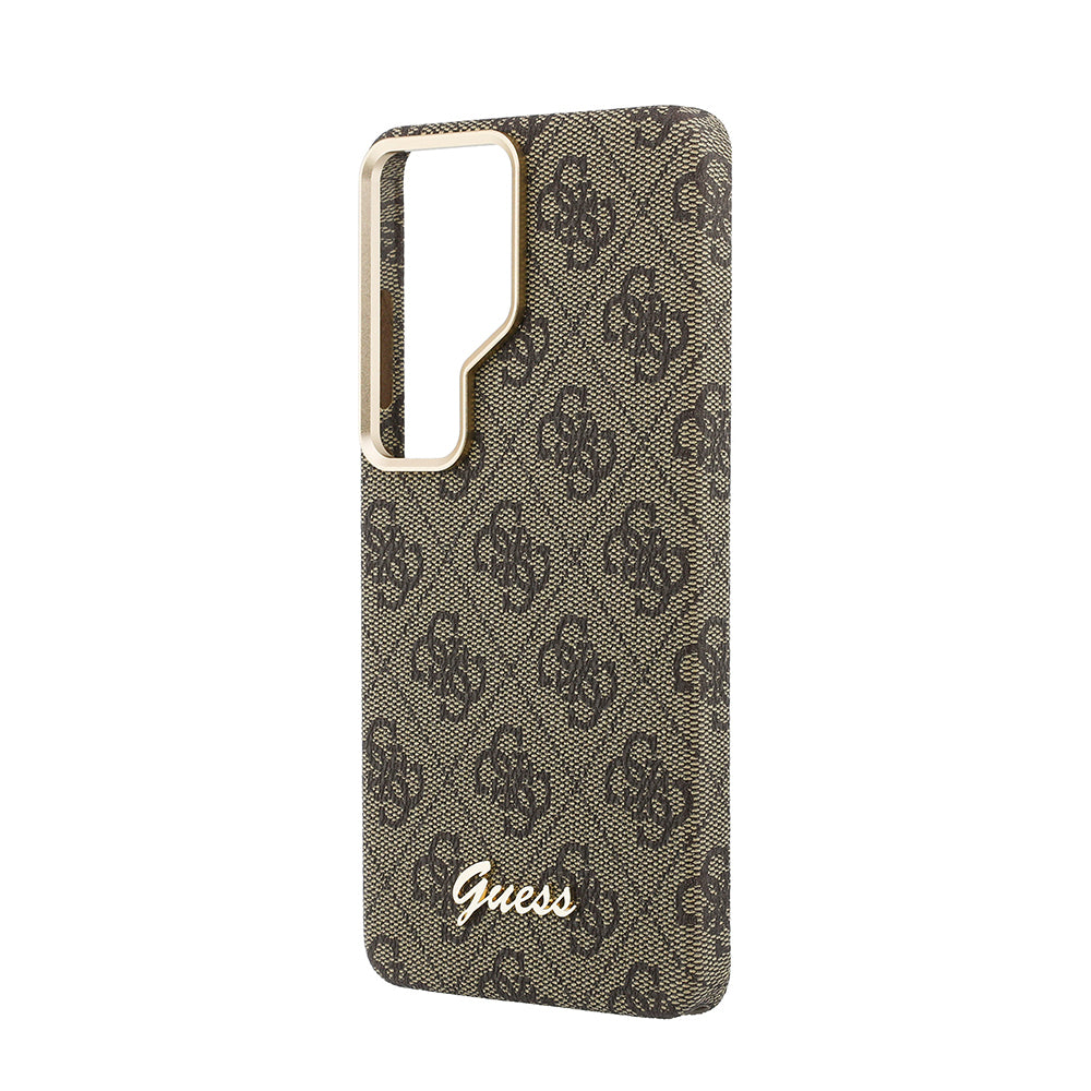 Galaxy S26 Ultra Kılıf Guess Orjinal Lisanslı M-safe Şarj Özellikli Script Yazı Logolu 4G Desenli Kapak Kahverengi