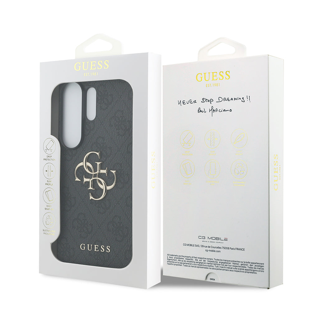 Galaxy S26 Ultra Kılıf Guess Orjinal Lisanslı PU Deri Büyük Metal Logo Dizaynlı Kapak Siyah