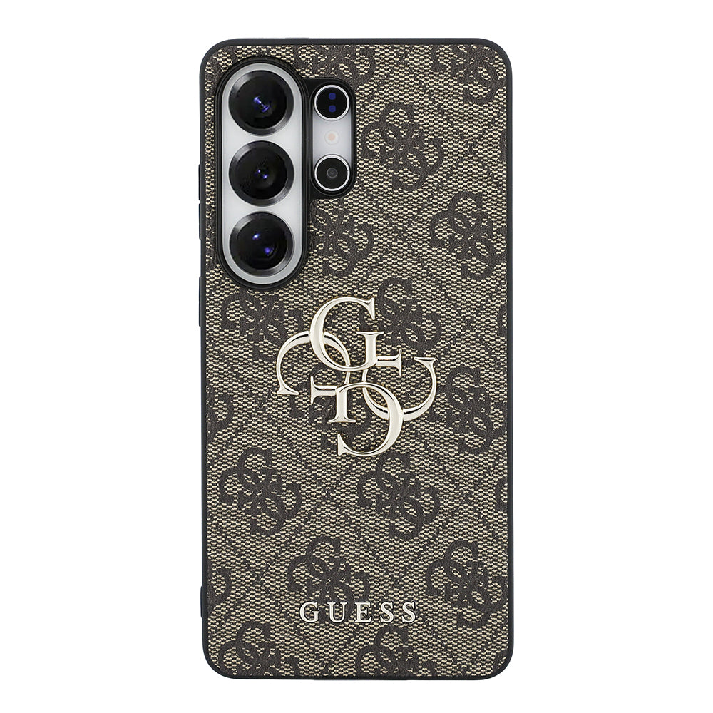 Galaxy S26 Ultra Kılıf Guess Orjinal Lisanslı PU Deri Büyük Metal Logo Dizaynlı Kapak Kahverengi