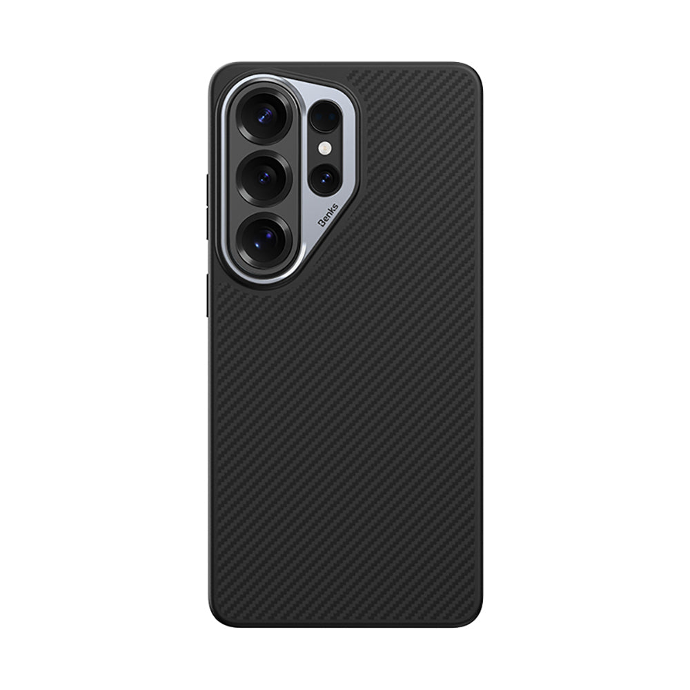 Galaxy S26 Ultra Kılıf Karbon Fiber M-safe Şarj Özellikli Benks Hybrid ArmorPro 600D Kevlar Kapak Siyah