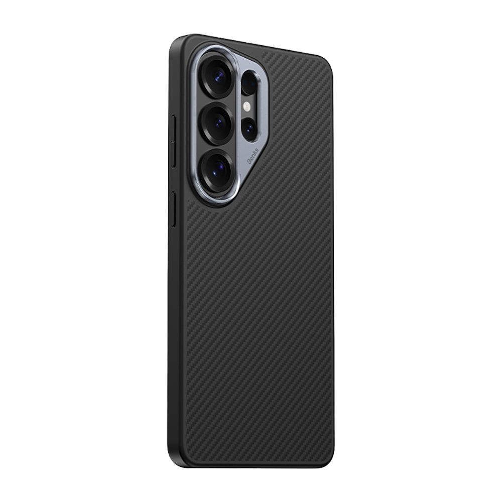 Galaxy S26 Ultra Kılıf Karbon Fiber M-safe Şarj Özellikli Benks Hybrid ArmorPro 600D Kevlar Kapak Siyah