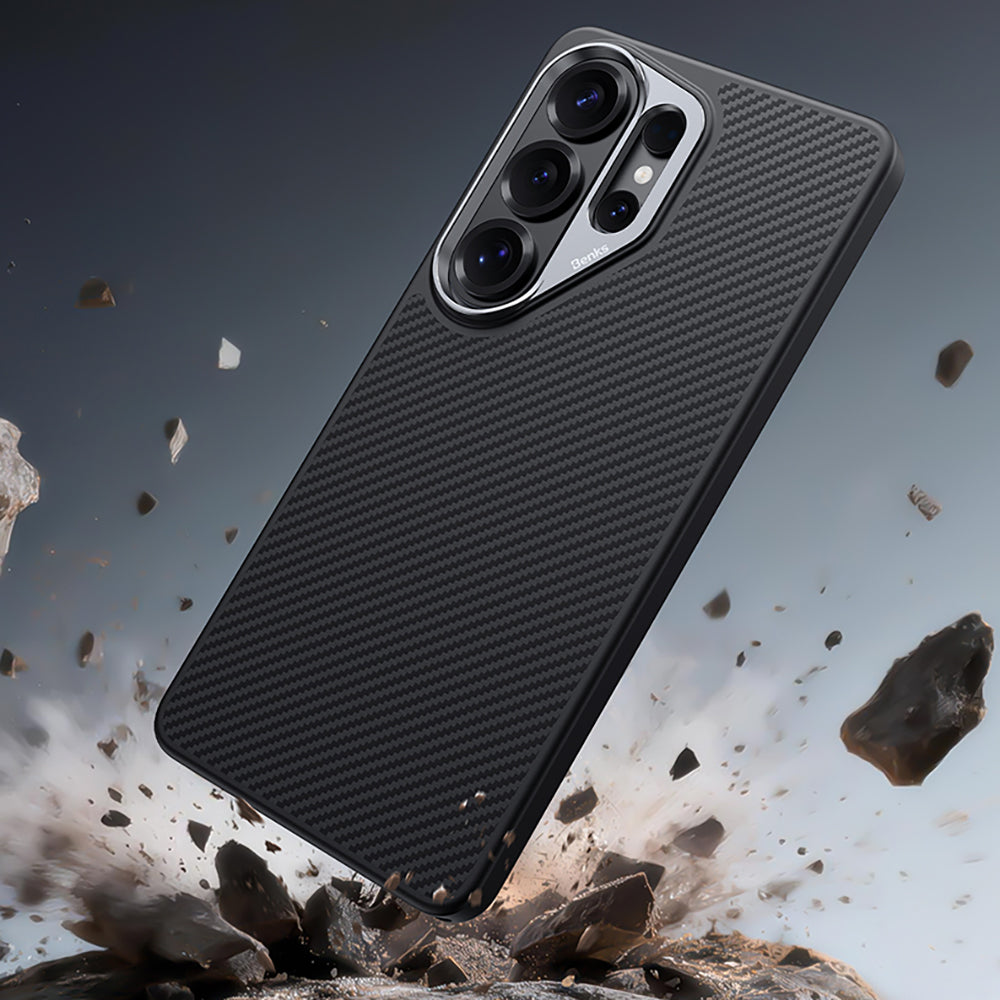 Galaxy S26 Ultra Kılıf Karbon Fiber M-safe Şarj Özellikli Benks Hybrid ArmorPro 600D Kevlar Kapak Siyah