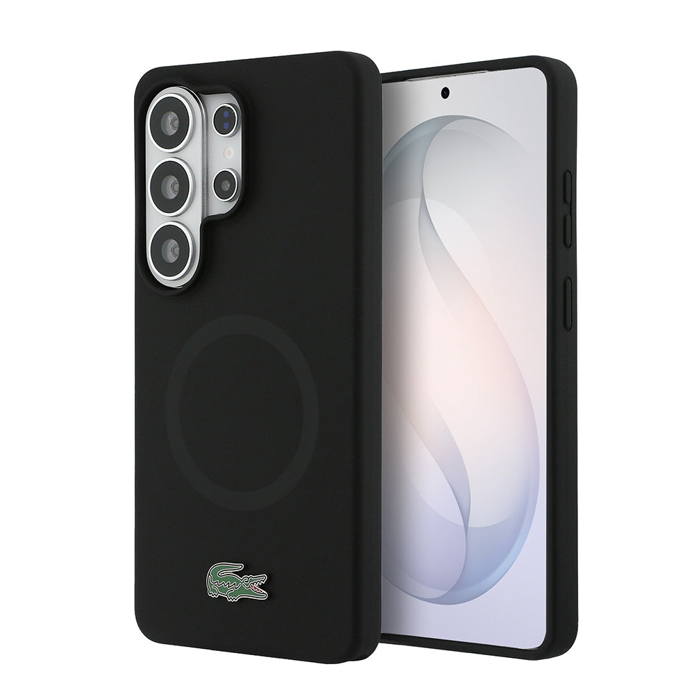 Galaxy S26 Ultra Kılıf Lacoste Orjinal Lisanslı M-safe Şarj Özellikli İkonik Logolu Metal Kamera Çerçeveli Silikon Kapak Siyah