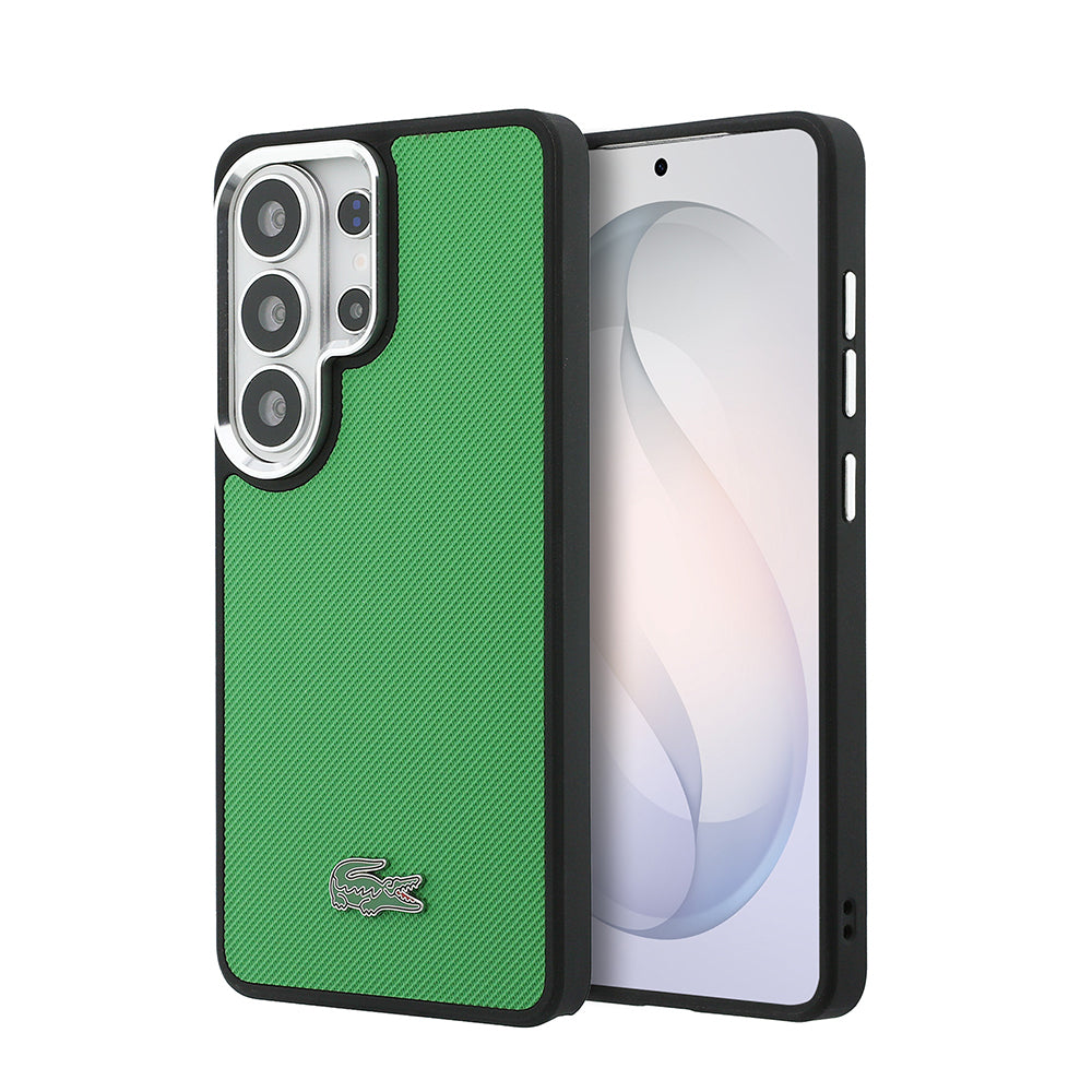 Galaxy S26 Ultra Kılıf Lacoste Orjinal Lisanslı PU Pike Desenli Arka Yüzey İkonik Timsah Metal Logolu Kapak Yeşil