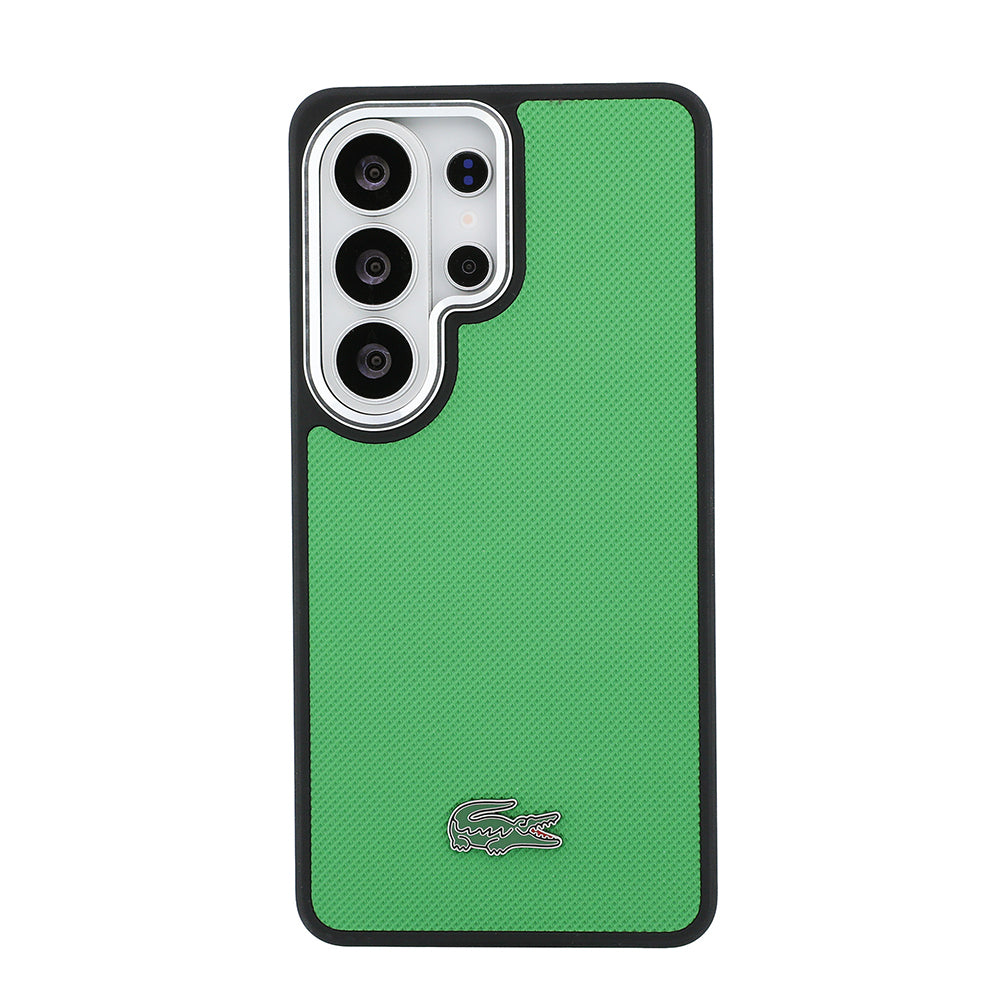 Galaxy S26 Ultra Kılıf Lacoste Orjinal Lisanslı PU Pike Desenli Arka Yüzey İkonik Timsah Metal Logolu Kapak Yeşil
