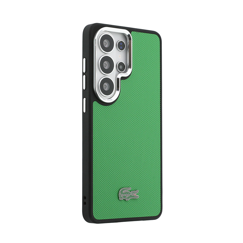 Galaxy S26 Ultra Kılıf Lacoste Orjinal Lisanslı PU Pike Desenli Arka Yüzey İkonik Timsah Metal Logolu Kapak Yeşil