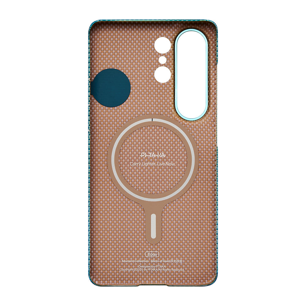 Galaxy S26 Ultra Kılıf M-safe Şarj Özellikli Aramid Fiber Pitaka Edge Serisi Glints of Gold Kapak Mavi