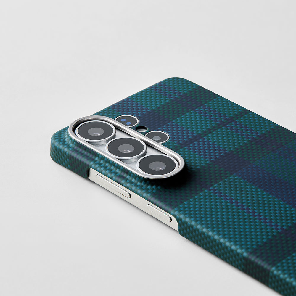 Galaxy S26 Ultra Kılıf M-safe Şarj Özellikli Aramid Fiber Pitaka Flora in Grid Serisi Kapak Mavi