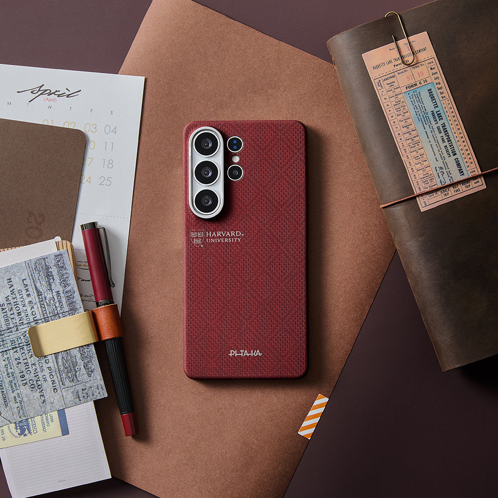 Galaxy S26 Ultra Kılıf M-safe Şarj Özellikli Aramid Fiber Pitaka Harvard University Serisi Kapak Kırmızı