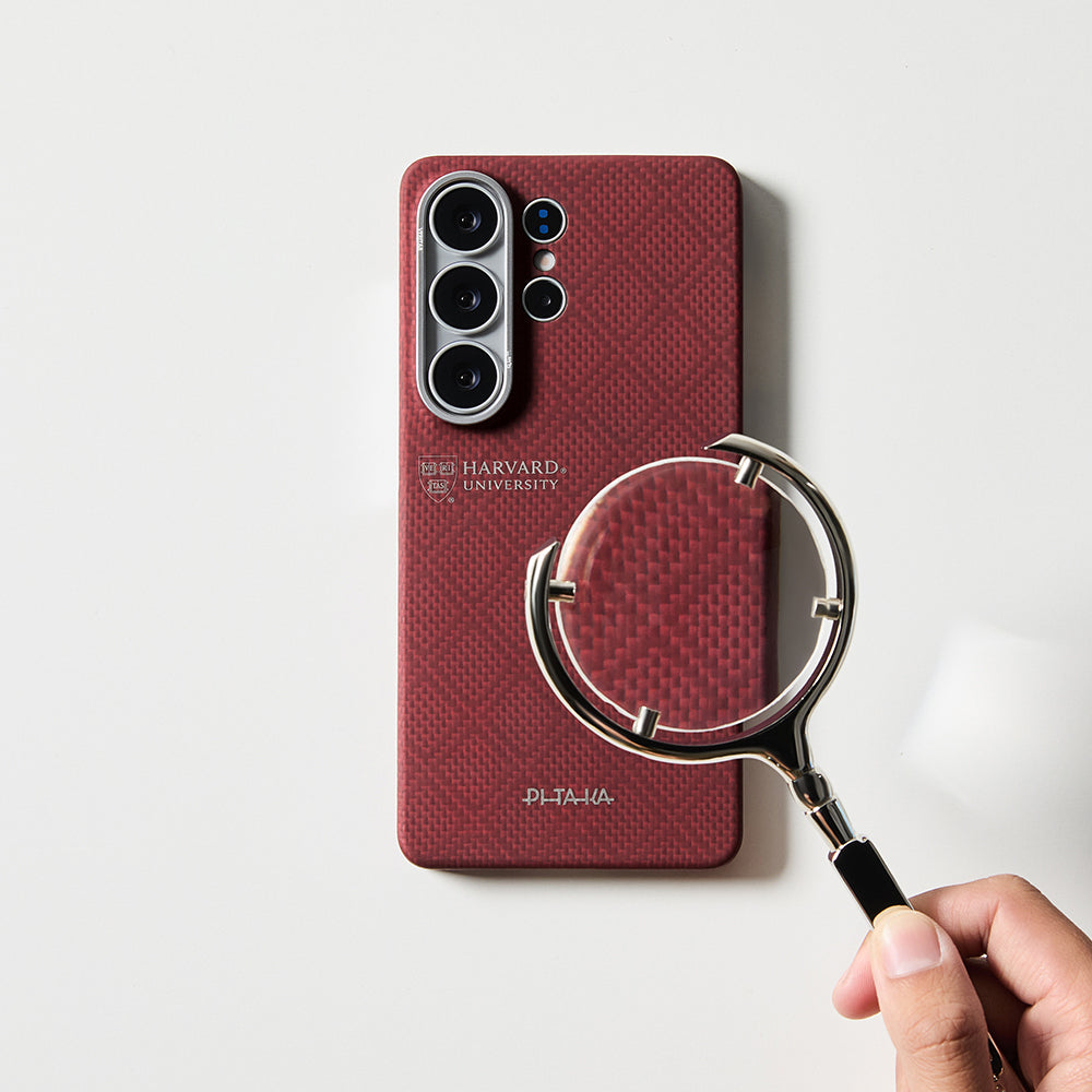 Galaxy S26 Ultra Kılıf M-safe Şarj Özellikli Aramid Fiber Pitaka Harvard University Serisi Kapak Kırmızı