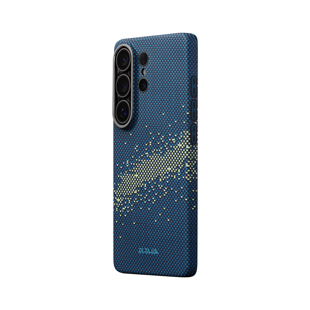 Galaxy S26 Ultra Kılıf M-safe Şarj Özellikli Aramid Fiber Pitaka Tactile Woven Starpeak Edge Serisi Milky Way Galaxy Kapak Mavi