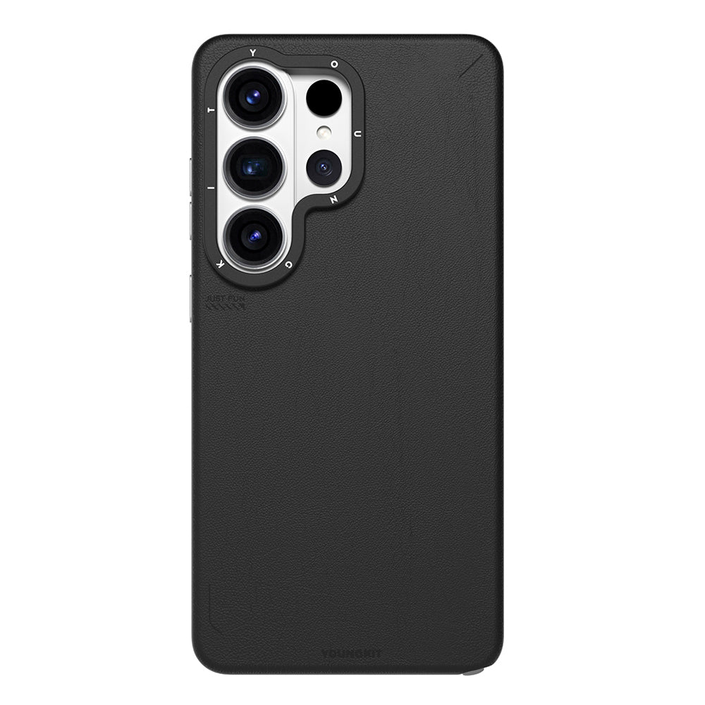 Galaxy S26 Ultra Kılıf M-safe Şarj Özellikli Basit Mat Deri Desenli Youngkit Tech Fashion Serisi Kapak Siyah