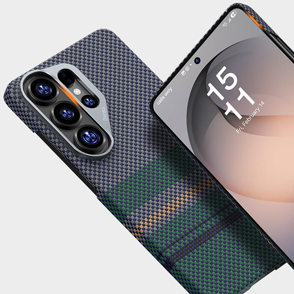 Galaxy S26 Ultra Kılıf M-safe Şarj Özellikli Karbon Fiber Tasarımlı Benks Aurora ArmorAir Kevlar Kapak Yeşil