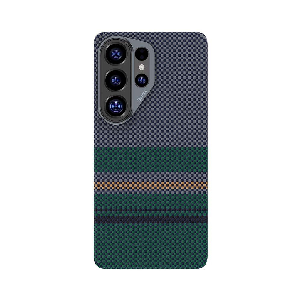 Galaxy S26 Ultra Kılıf M-safe Şarj Özellikli Karbon Fiber Tasarımlı Benks Aurora ArmorPro Kevlar Kapak Yeşil