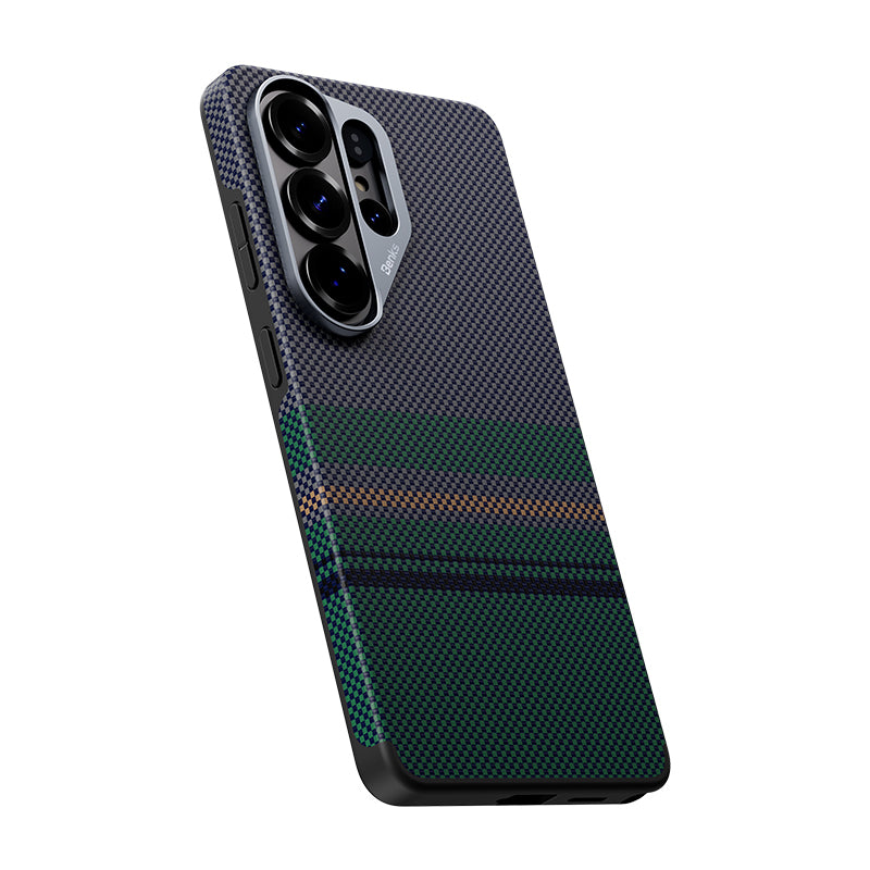 Galaxy S26 Ultra Kılıf M-safe Şarj Özellikli Karbon Fiber Tasarımlı Benks Aurora ArmorPro Kevlar Kapak Yeşil