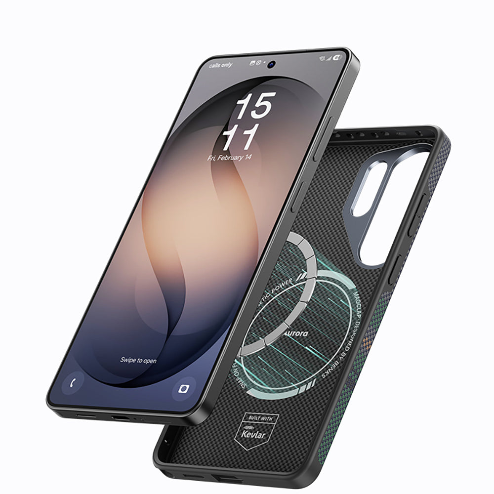 Galaxy S26 Ultra Kılıf M-safe Şarj Özellikli Karbon Fiber Tasarımlı Benks Aurora ArmorPro Kevlar Kapak Yeşil