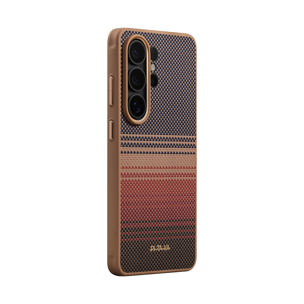 Galaxy S26 Ultra Kılıf M-safe Şarj Özellikli Pitaka Tactile Woven Sunset-Moonrise Aramid Cairn Serisi Kapak Kahverengi