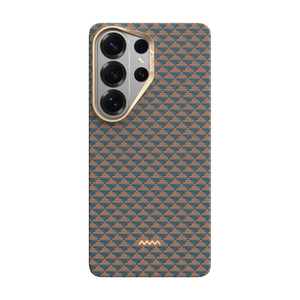 Galaxy S26 Ultra Kılıf M-safe Şarj Özellikli Raptic Aramid Skin Origin Serisi Kapak Gold-Mavi