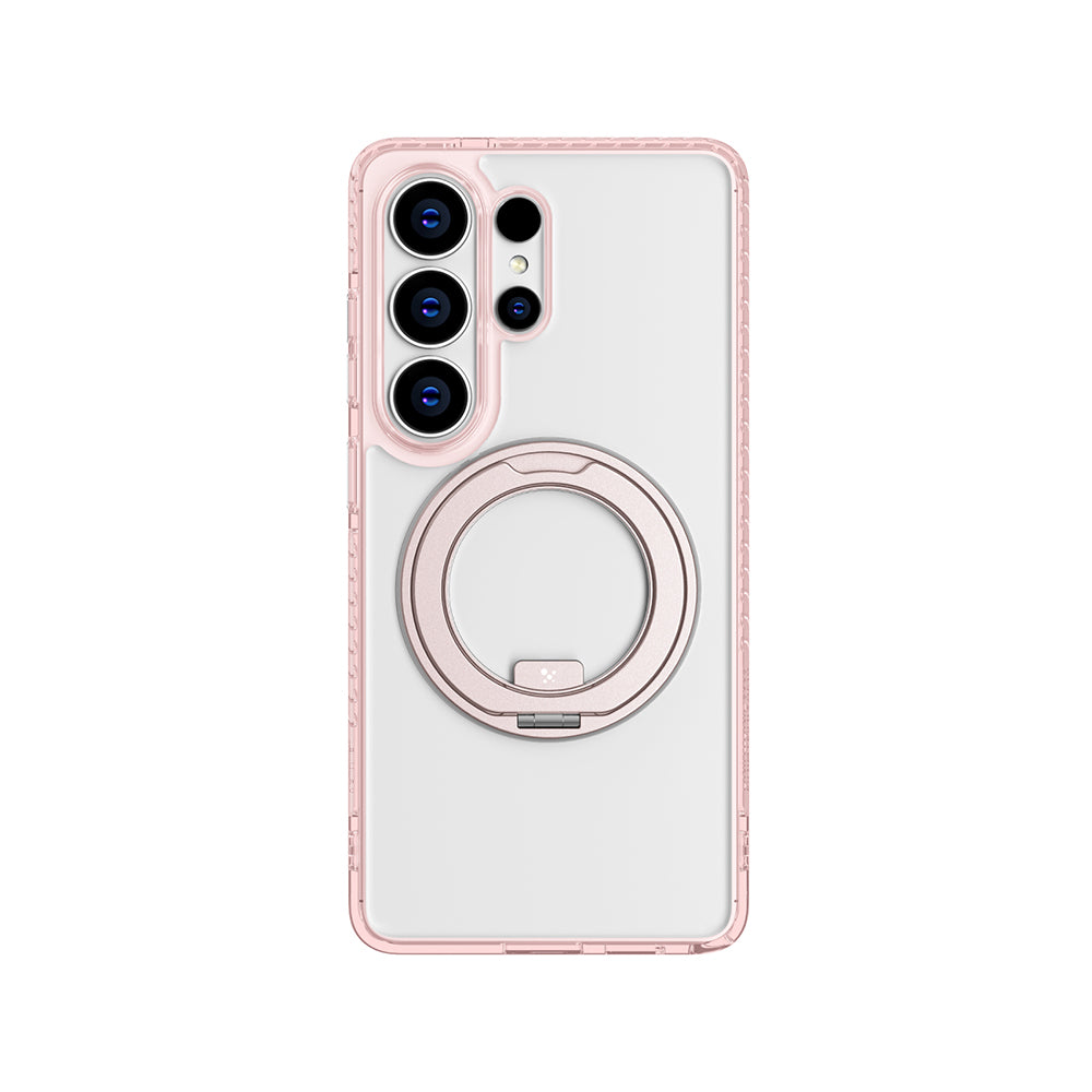 Galaxy S26 Ultra Kılıf M-safe Şarj Özellikli Şeffaf 360 Derece Standlı Amazingthing Titan MagSpin Serisi Kapak Pembe