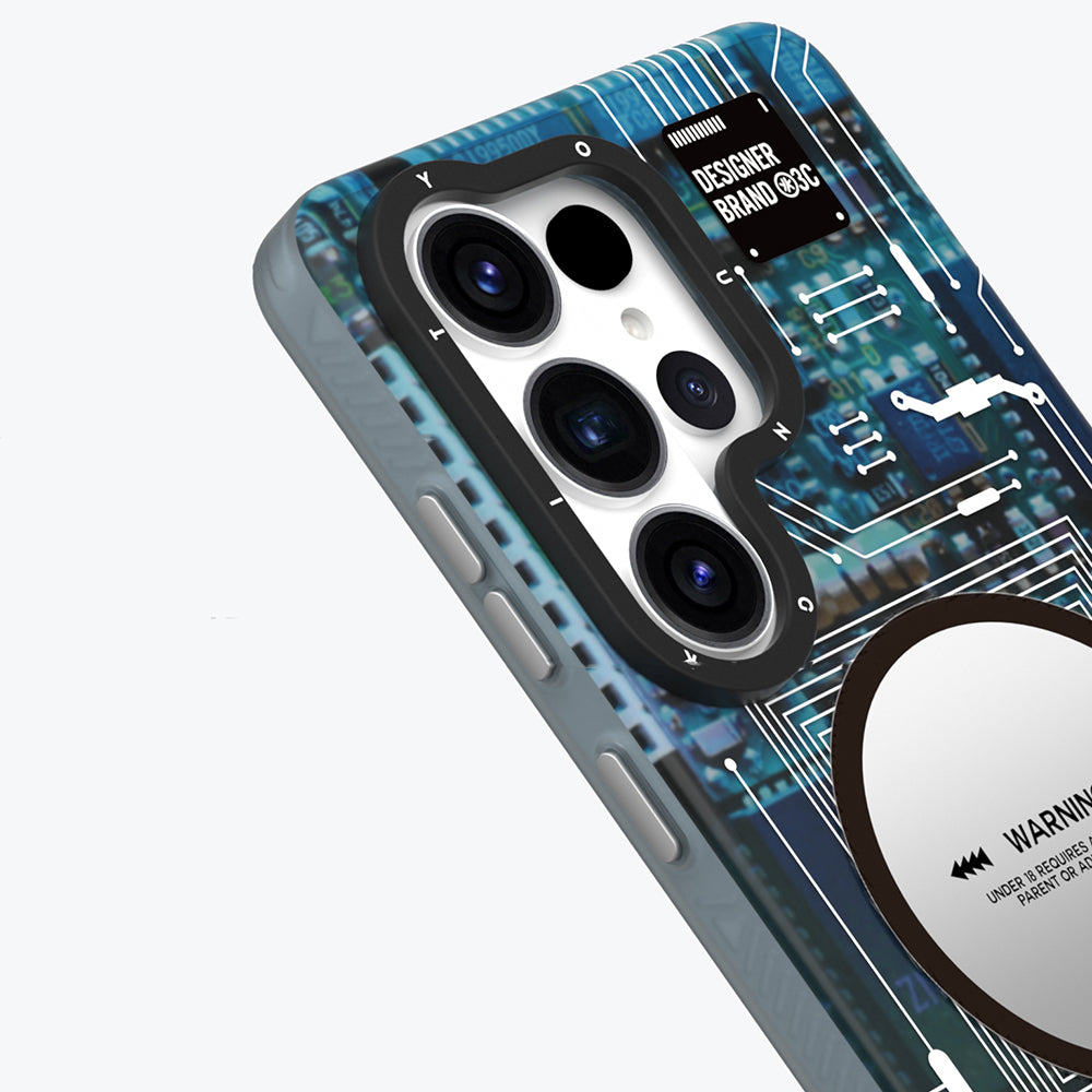 Galaxy S26 Ultra Kılıf M-safe Şarj Özellikli Youngkit 360 Derece Standlı Technology Serisi Kapak Mavi