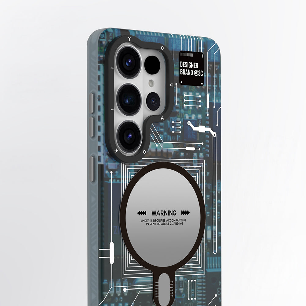 Galaxy S26 Ultra Kılıf M-safe Şarj Özellikli Youngkit 360 Derece Standlı Technology Serisi Kapak Mavi