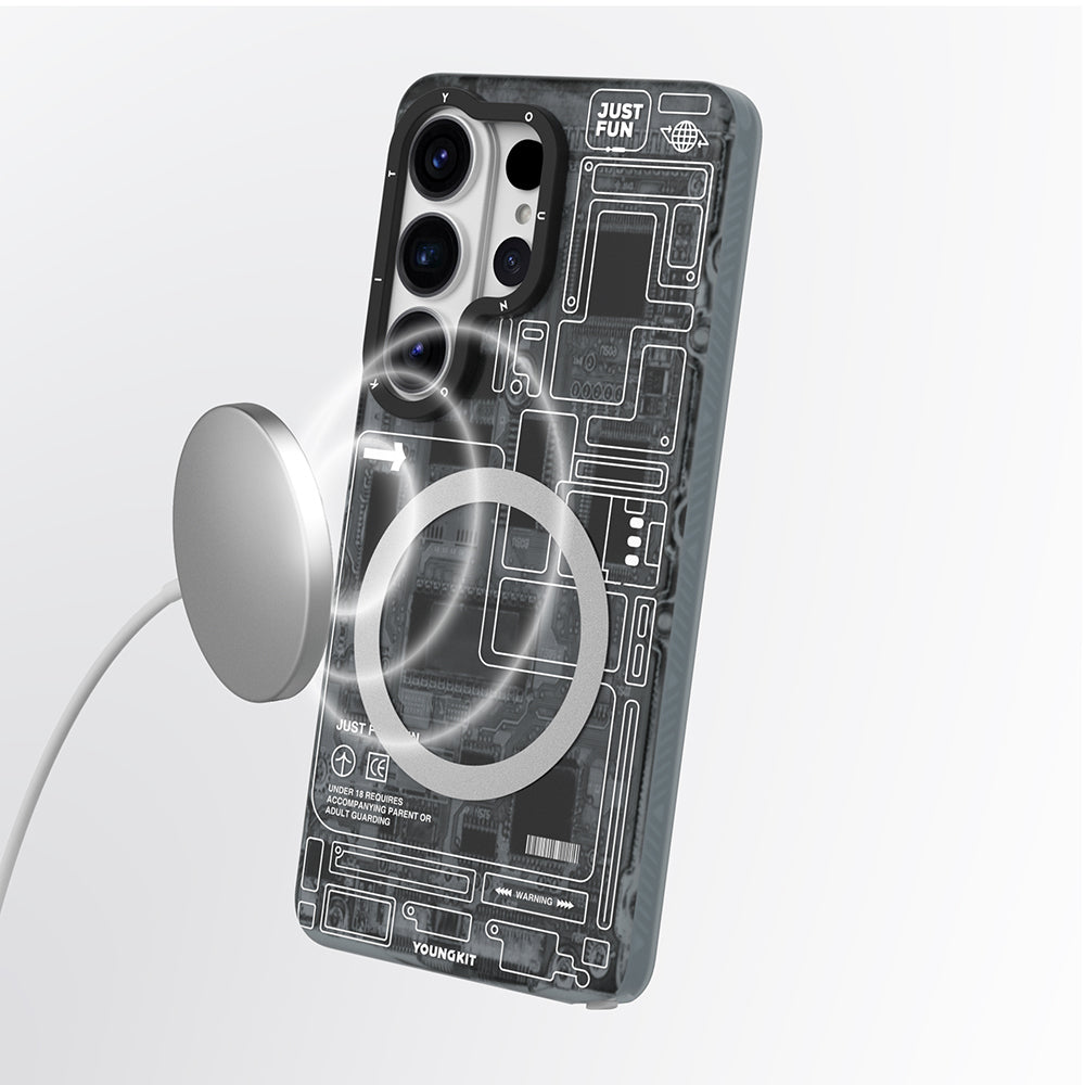 Galaxy S26 Ultra Kılıf M-safe Şarj Özellikli Youngkit Technology Serisi Kapak Siyah