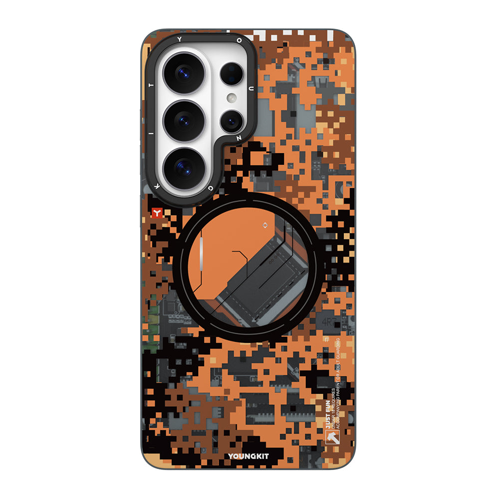 Galaxy S26 Ultra Kılıf M-Safe Şarj Özellikli Youngkit Camouflage Sykell Serisi Kapak Turuncu