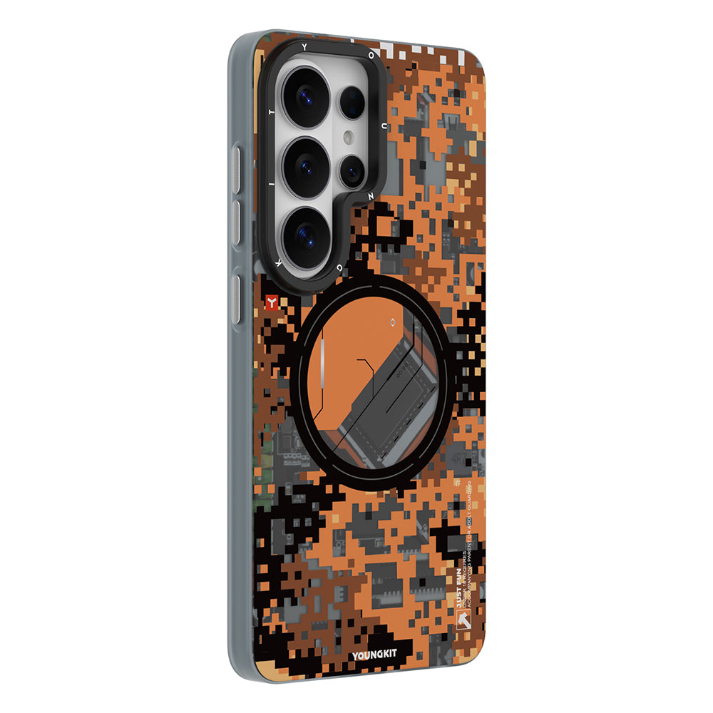 Galaxy S26 Ultra Kılıf M-Safe Şarj Özellikli Youngkit Camouflage Sykell Serisi Kapak Turuncu