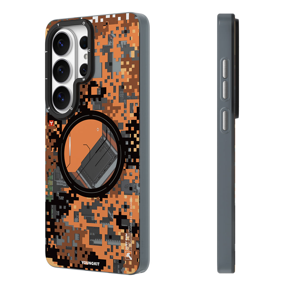 Galaxy S26 Ultra Kılıf M-Safe Şarj Özellikli Youngkit Camouflage Sykell Serisi Kapak Turuncu