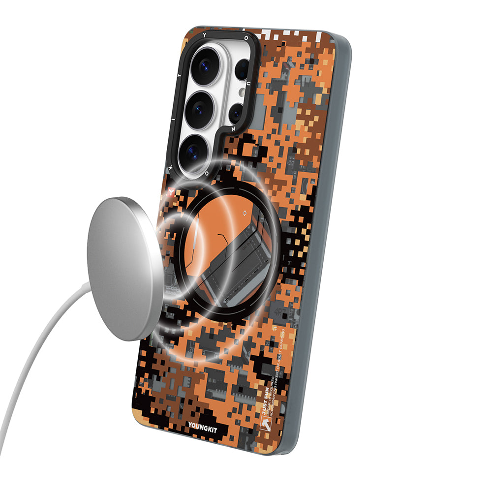 Galaxy S26 Ultra Kılıf M-Safe Şarj Özellikli Youngkit Camouflage Sykell Serisi Kapak Turuncu