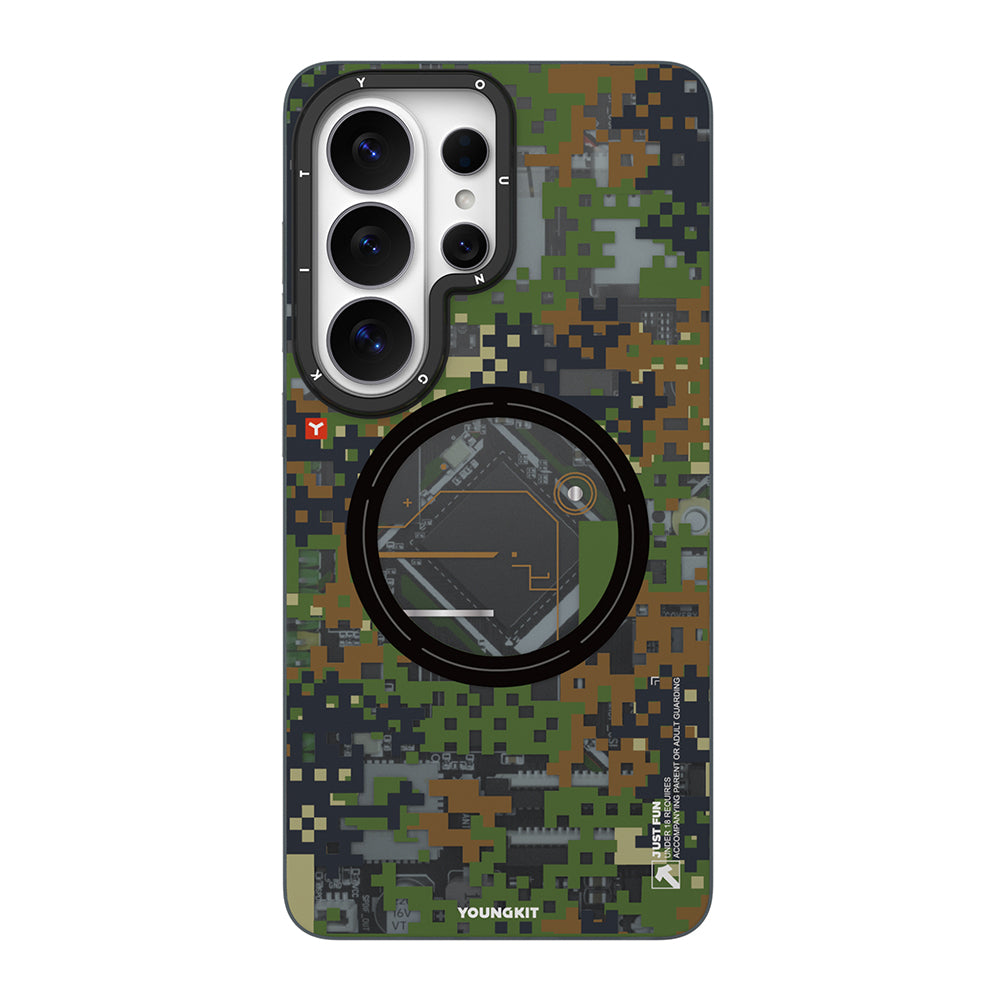 Galaxy S26 Ultra Kılıf M-Safe Şarj Özellikli Youngkit Camouflage Sykell Serisi Kapak Yeşil
