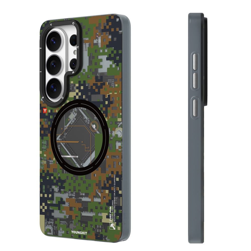 Galaxy S26 Ultra Kılıf M-Safe Şarj Özellikli Youngkit Camouflage Sykell Serisi Kapak Yeşil