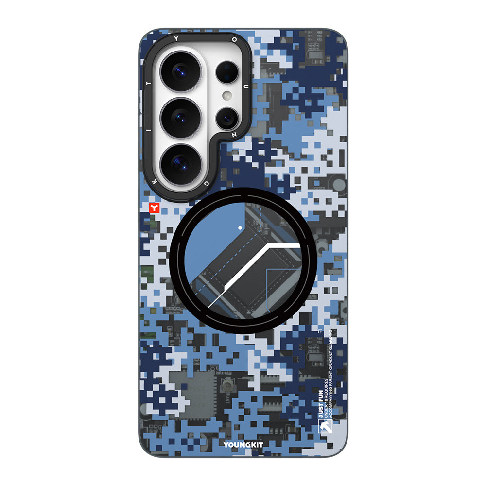 Galaxy S26 Ultra Kılıf M-Safe Şarj Özellikli Youngkit Camouflage Sykell Serisi Kapak Mavi